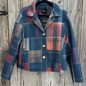 CHARTOU Wool Blend Lapel Collar Double Breasted Plaid Peacoat Jacket XL NWT NEW